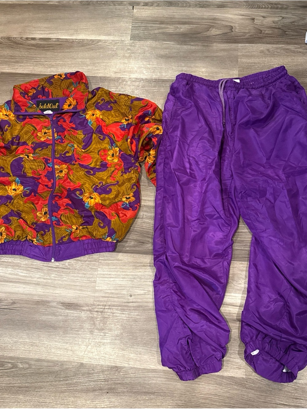 Vintage 90s Sold Out  Tracksuit Windbreaker Set Purple Floral M